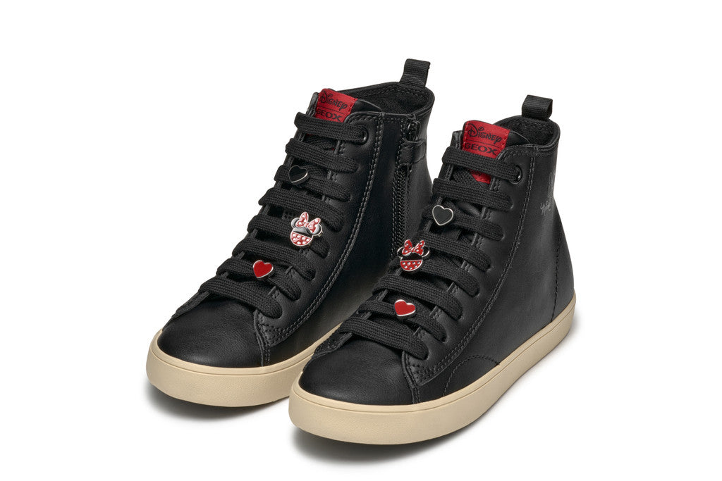 GEOX J464NH 000BC C0048 GISLI BLACK/RED  BOOTS FOR GIRLS KIDS DISNEY