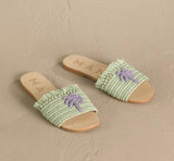 MANEBI FRINGED KNOTS RAFFIA LEATHER SANDALS LILAC PALM SAGE