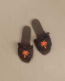 MANEBI  FRINGED KNOTS RAFFIA AND LEATHER SANDALS COCOA BROWN