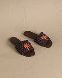 MANEBI  FRINGED KNOTS RAFFIA AND LEATHER SANDALS COCOA BROWN