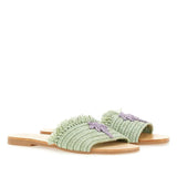 MANEBI FRINGED KNOTS RAFFIA LEATHER SANDALS LILAC PALM SAGE