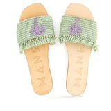 MANEBI FRINGED KNOTS RAFFIA LEATHER SANDALS LILAC PALM SAGE